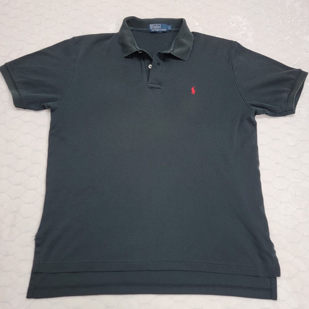 Vintage Polo Ralph Lauren Shirt Mens L Black Red Pony Classic Fit Pique Polo